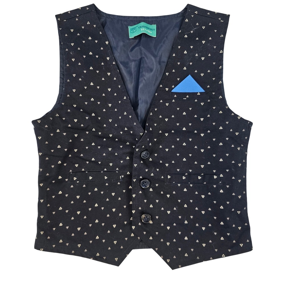 Teamspirit Boys Navy Blue Gold Triangle Print Waistcoat Vest Pocket Square 3-4Y